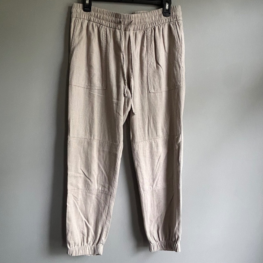 Calvin Klein Jeans Tan Linen Blend Jogger Pants Womens‎ Size 6 Beige Drawstring